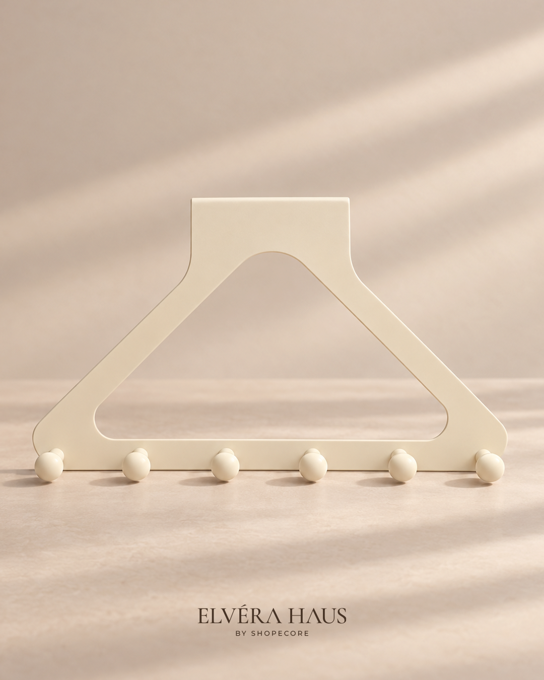 Cream over-the-door hook hanger with six rounded hooks