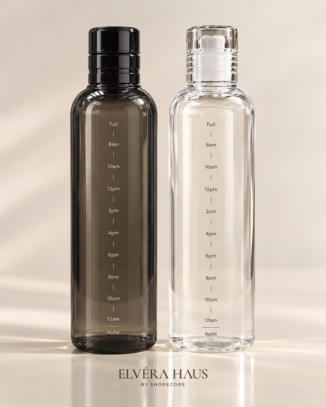 Smoke and clear water bottles with hourly time markings